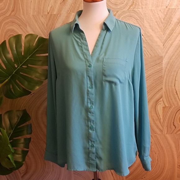 The Limited Tops - The Limited Teal Long Sleeve Blouse